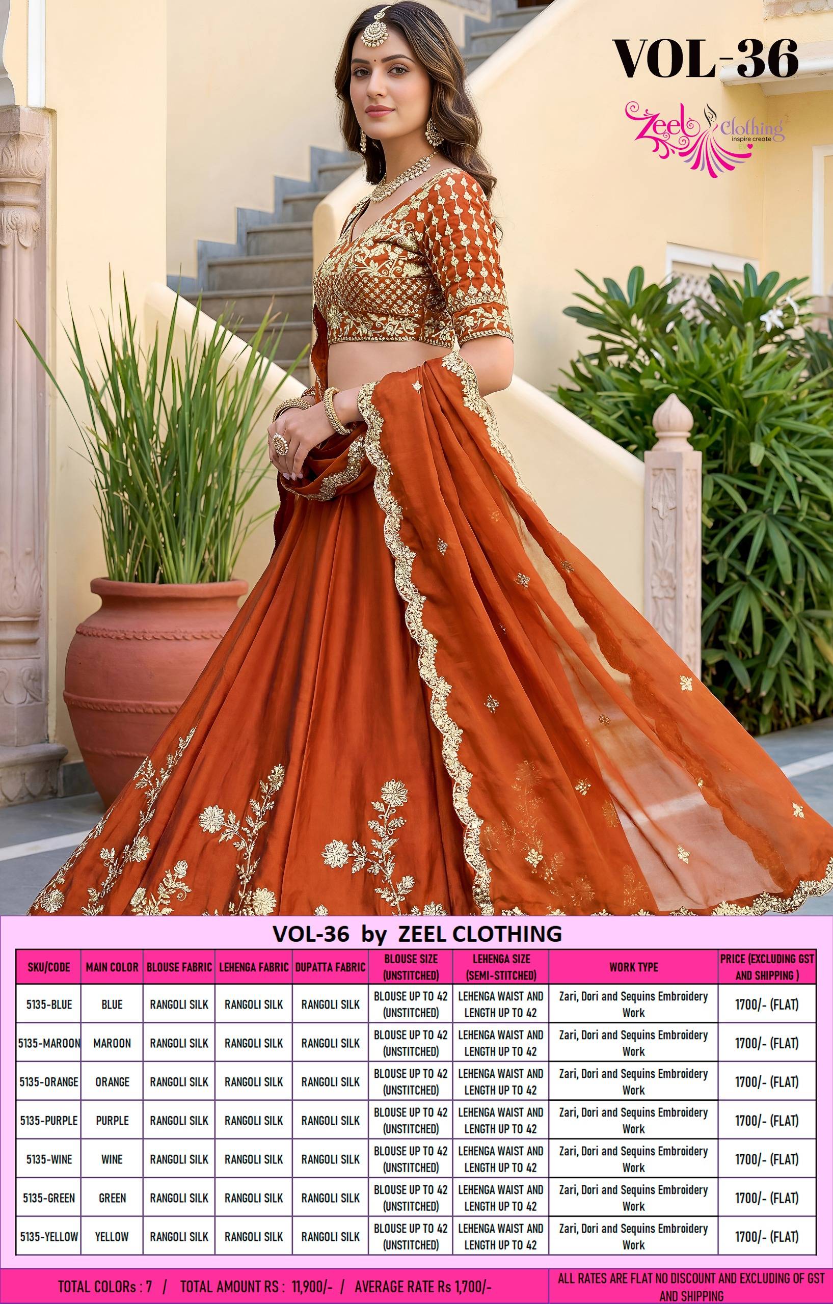 VOL-36 5135 Series By Zeel Clothing Designer Beautiful Collection Occasional Wear & Party Wear Rangoli silk Lehengas At Wholesale Price